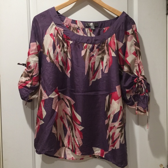 100% Silk Deep Lavender 3/4 sleeve Top F21 M - Picture 2 of 6